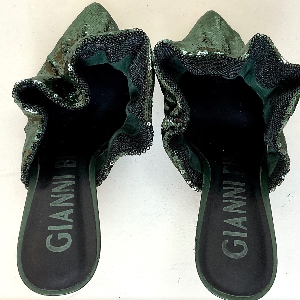 Gianni Bini Rossallio Dark Green Ruffle Sequin Mule Slip On Shoes sz 8 - Picture 14 of 15